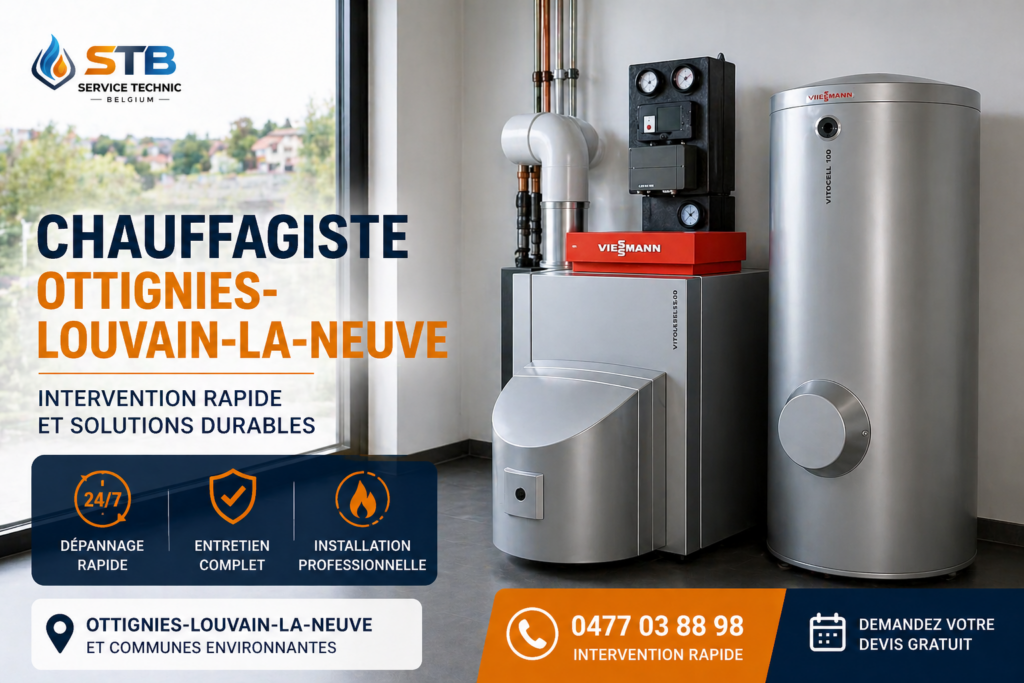 Chauffagiste à Ottignies-Louvain-la-Neuve installation et dépannage chaudière Viessmann Service Technic Belgium