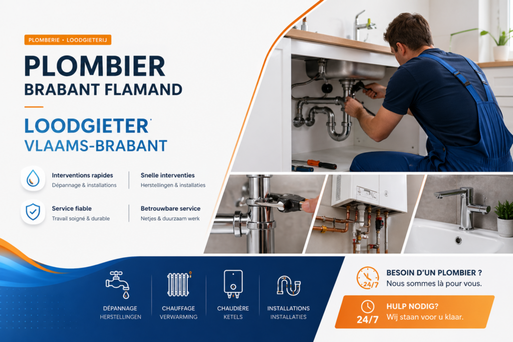 Plombier Brabant Flamand installation sanitaire dépannage fuite entretien plomberie Vlaanderen loodgieter interventie installatie sanitair