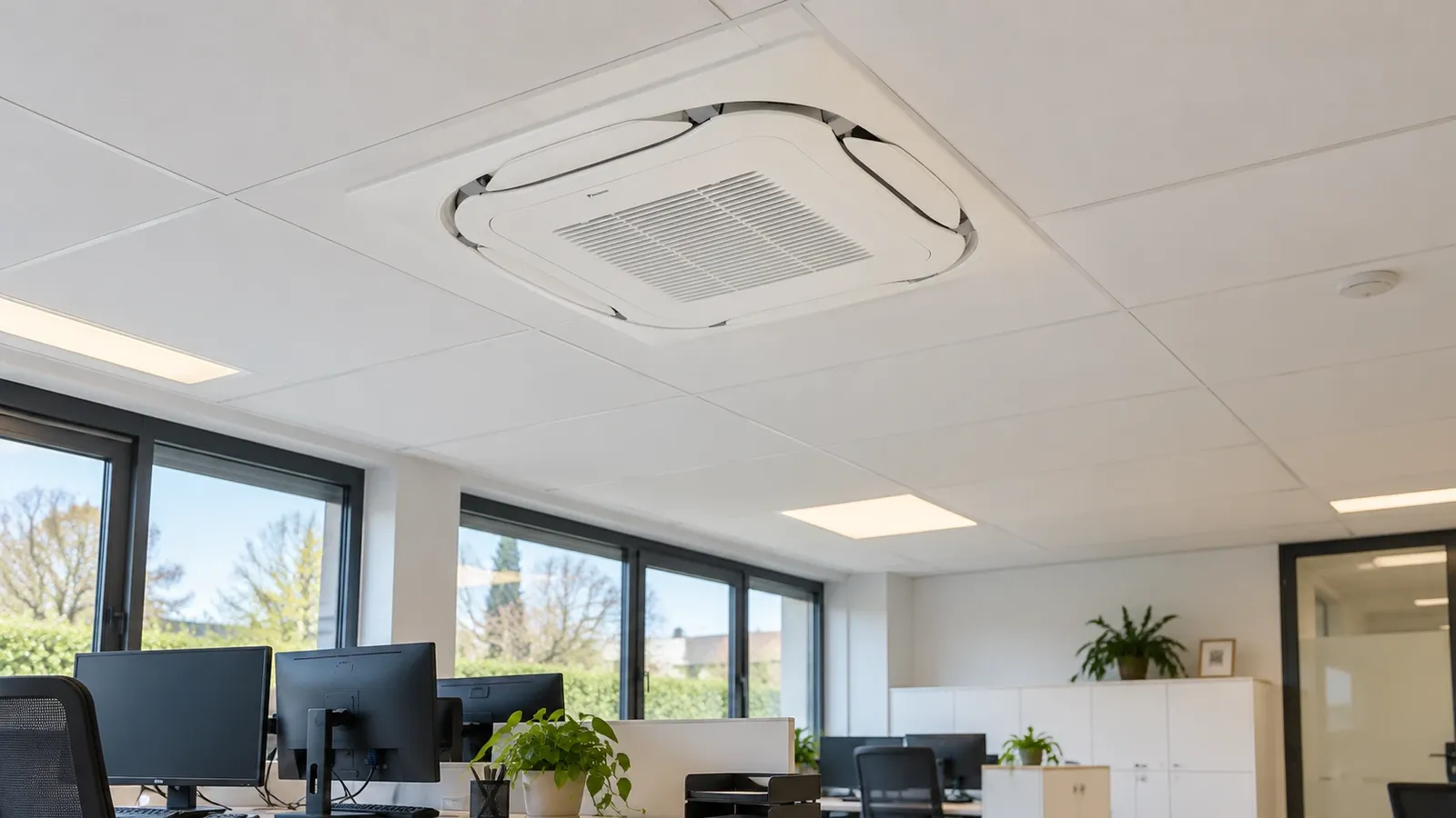 Ceiling cassette air conditioning in an office