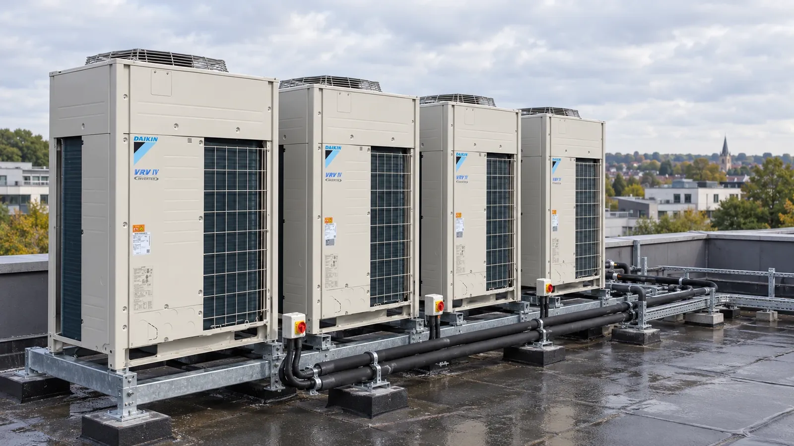 VRV air conditioning outdoor units on a roof