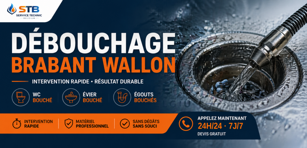 Débouchage de canalisation dans le Brabant wallon : WC, évier, égout bouché