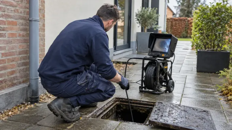 Déboucheur qui inspecte une canalisation avec une caméra