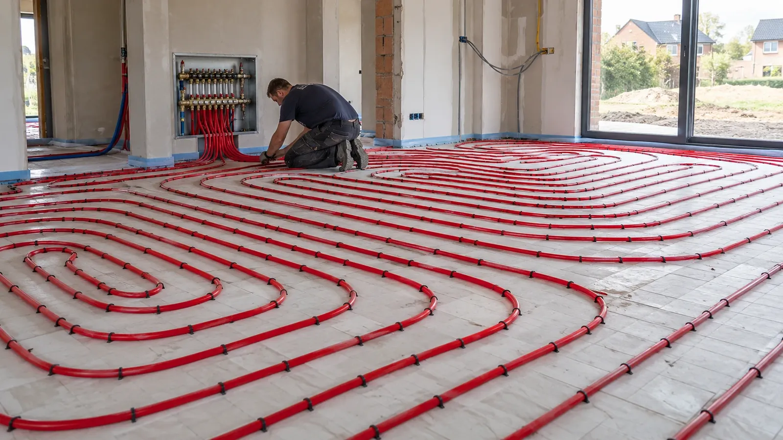 Laying underfloor heating pipes