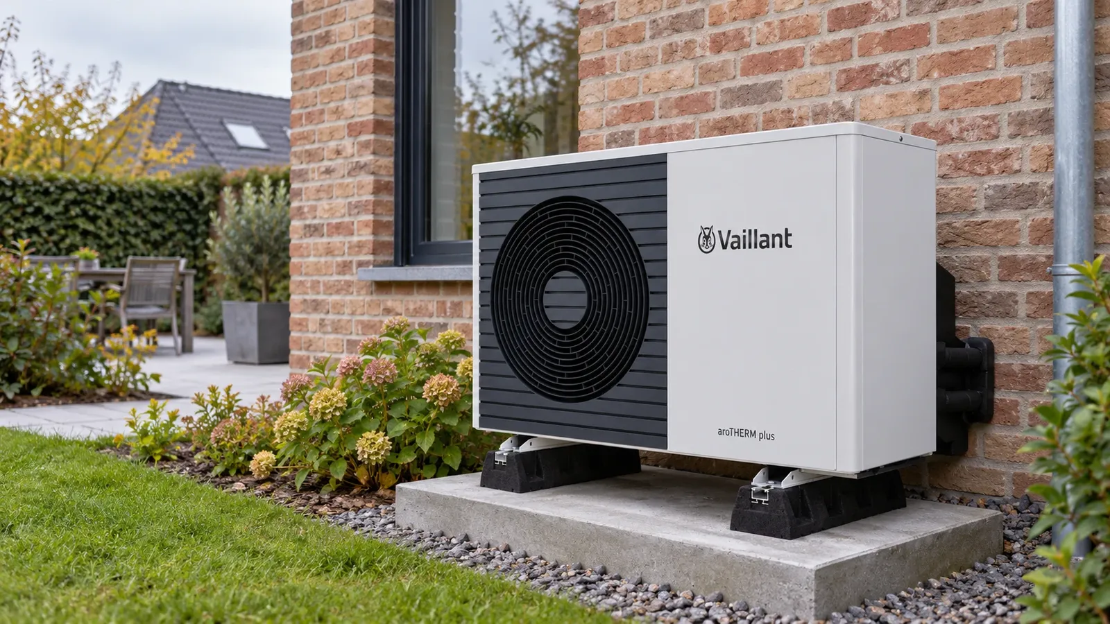 Lucht-waterwarmtepomp tegen een woning
