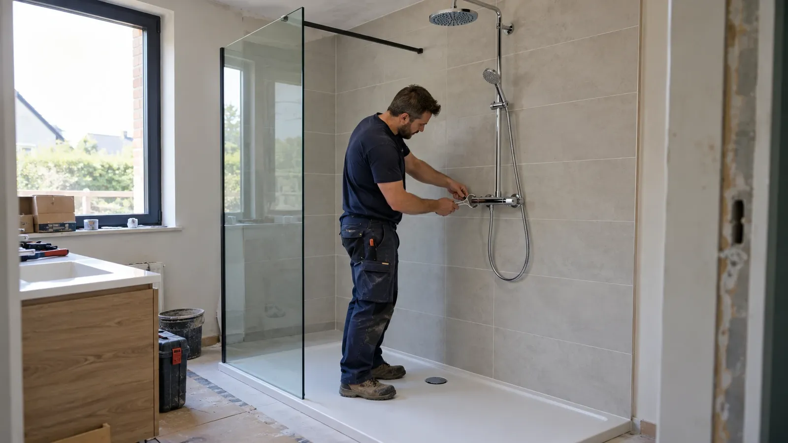 Plumber installing a shower