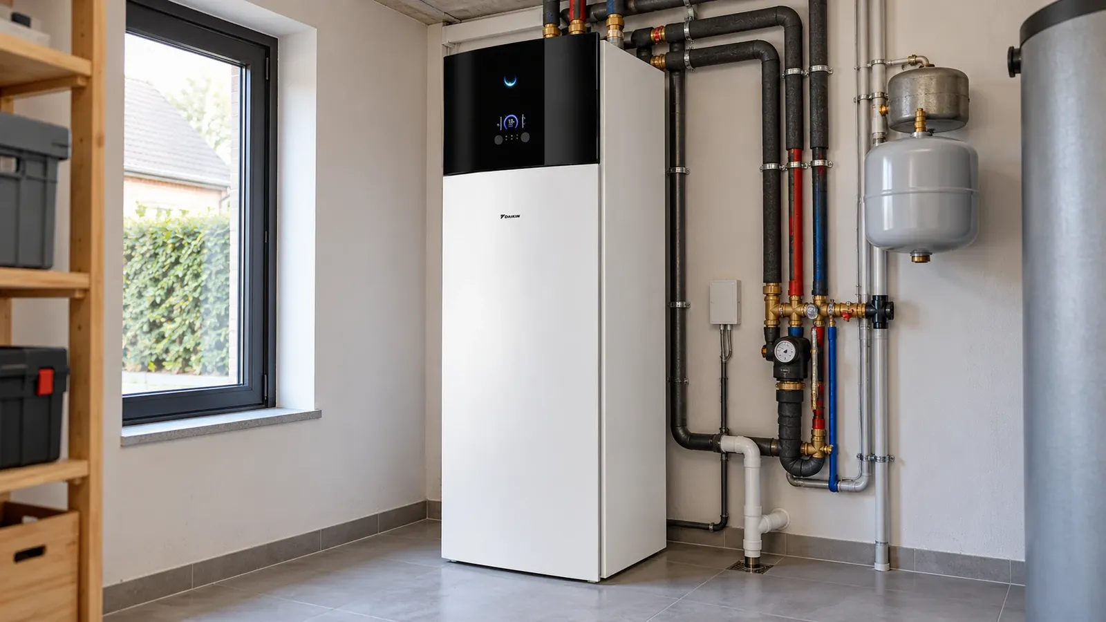 Heat pump indoor unit with built-in hot water cylinder