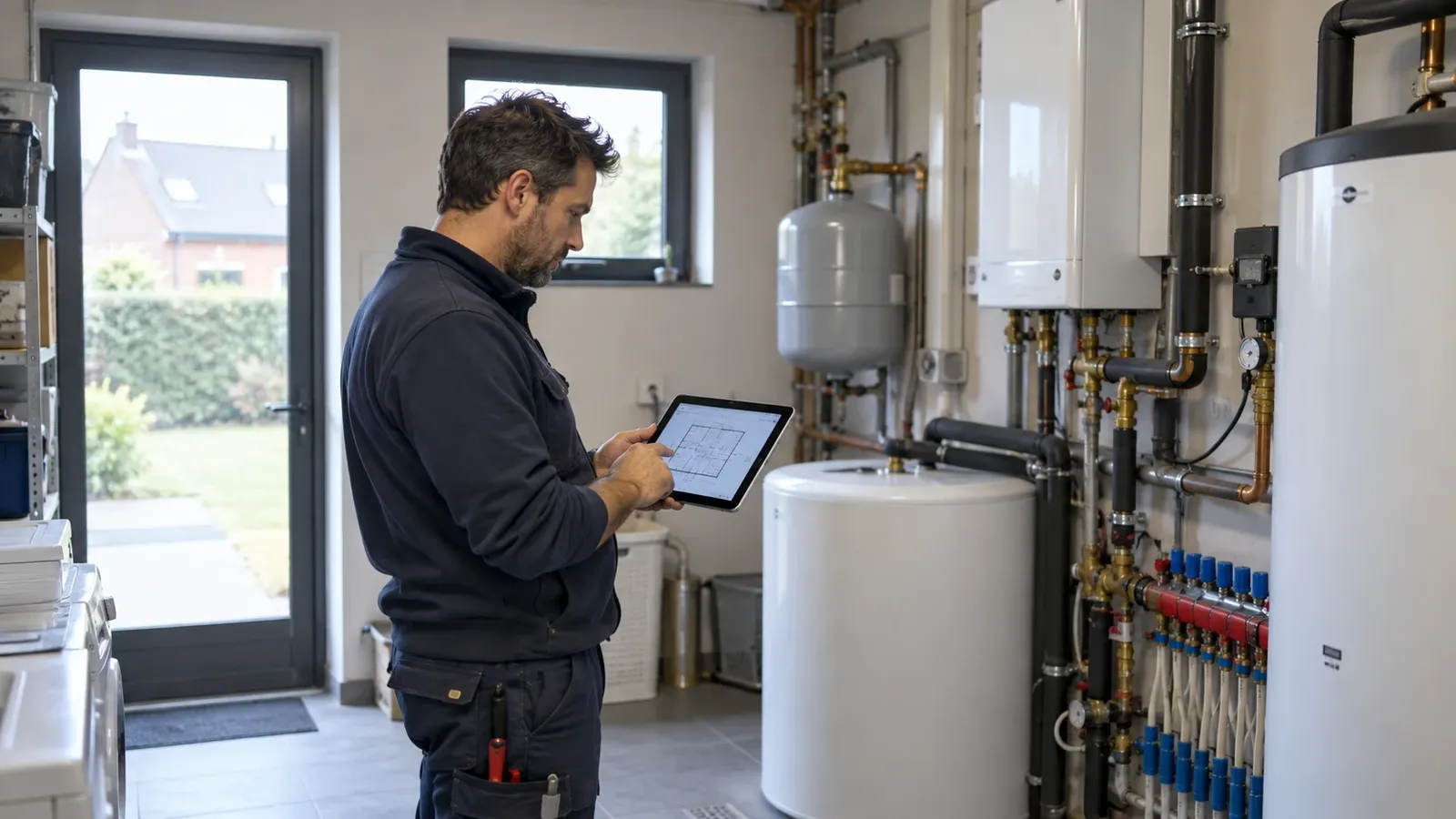 Studie van een verwarmingsinstallatie op tablet