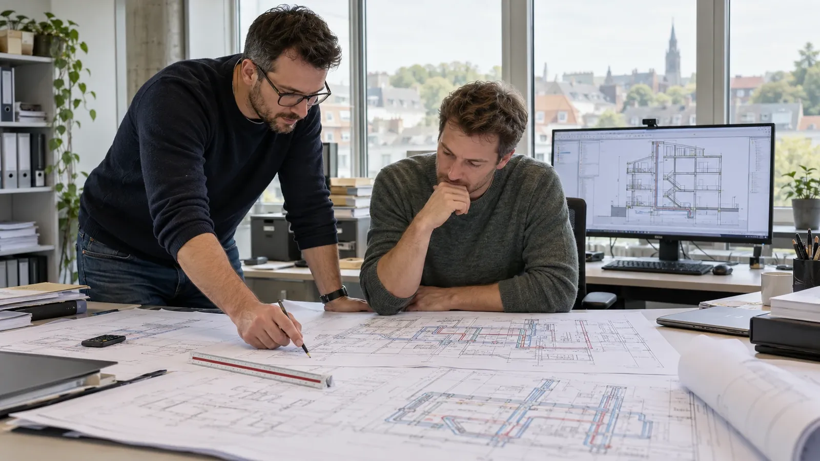 Studiebureau dat de plannen van een verwarmingsinstallatie uitwerkt